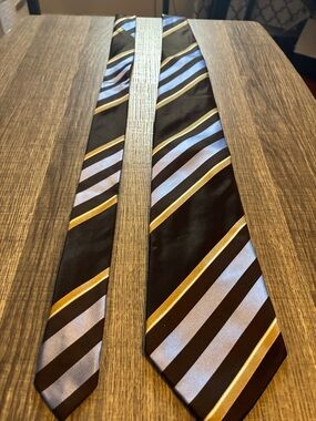 Geoffrey Beene Black Tie with Blue and Gold Diagonal Stripes